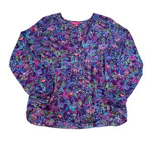 Lilly Pultizer womens long sleeve purple print button down blouse. Size L career